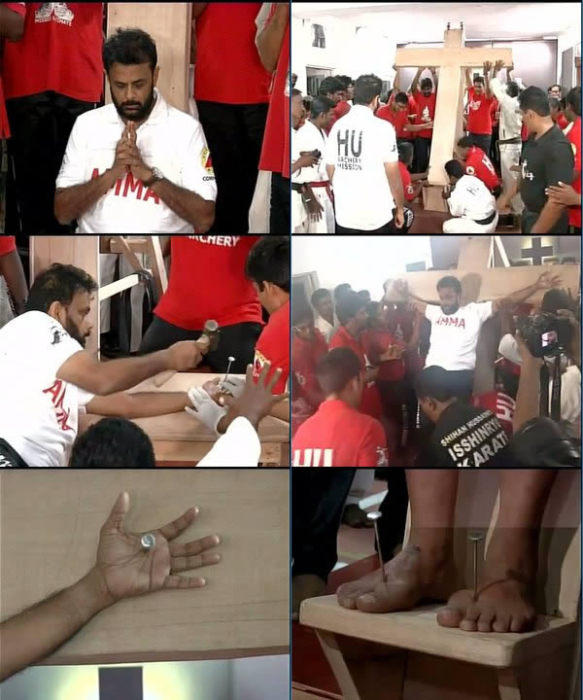 İşdən çıxarılan avtobus sürücüləri özlərini çarmıxa çəkdilər - FOTO