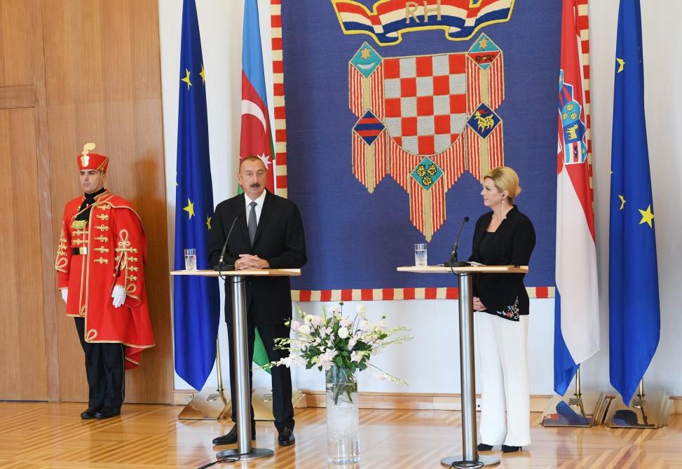 Azərbaycan və Xorvatiya prezidentləri mətbuata bəyanatlarla çıxış ediblər - YENİLƏNİB - FOTO