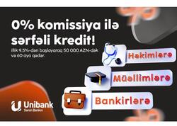 Unibank təhsil, səhiyyə və bank işçiləri üçün komissiyasız kredit kampaniyası keçirir