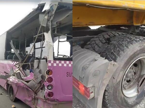 Sumqayıtda avtobus yük maşını ilə toqquşdu - <span class="color_red">VİDEO</span>
