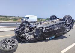 Ödənişli yolda “Changan” aşdı - Sürücü maşından burnu belə qanamadan çıxdı - FOTO