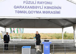 Prezident Füzuli rayonunun yeni salınacaq Qaraxanbəyli kəndinin təməlini qoyub