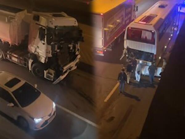 Gecə saatlarında yük maşını avtobusla toqquşdu - <span class="color_red">VİDEO</span>