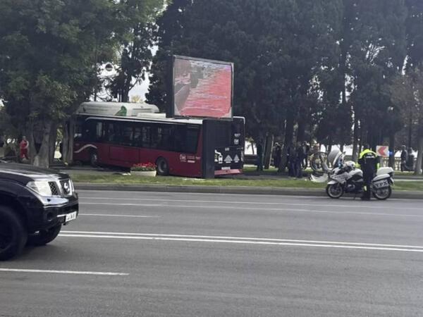 &quot;Bakubus&quot; Bulvara girdi, ağacları aşırtdı - VİDEO - FOTO