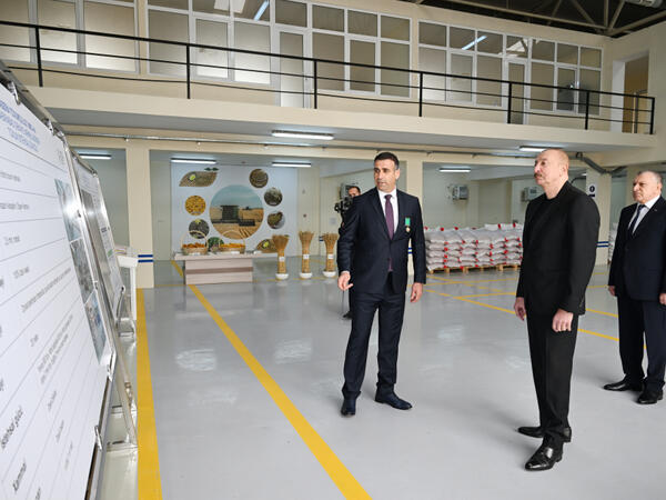 İlham Əliyev Sabirabad Sənaye Məhəlləsində toxum istehsalı müəssisəsinin fəaliyyəti ilə tanış olub - FOTO