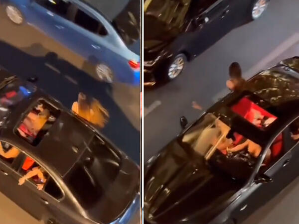 Bakının mərkəzində "BMW" ilə səs-küy salıb, qaydaları pozdular - VİDEO