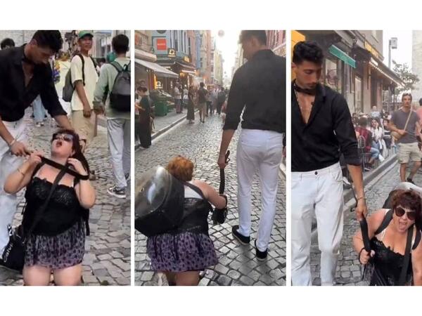 Anası yaşda qadının boynuna xalta bağlayıb İstanbulun mərkəzində gəzdirdi - VİDEO - FOTO