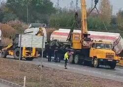 Bakı-Qazax yolunda yük maşını aşdı, yanğın oldu  - <span class="color_red">ANBAAN VİDEO</span>