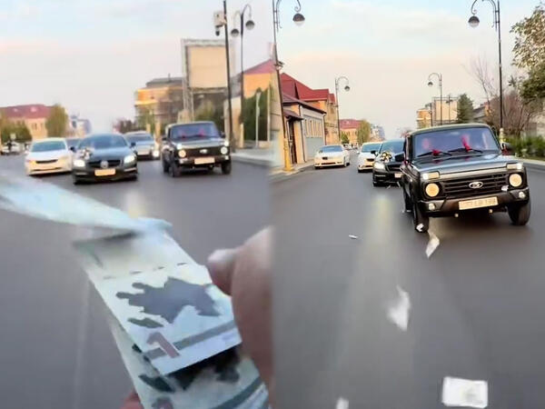 Toy karvanında “avtoş”luq edib yola pul səpdilər - <span class="color_red">VİDEO</span>