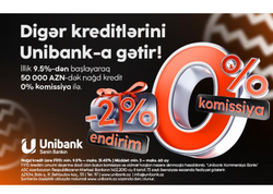 Unibank 0 % komissiyalı və 2 % endirimli kredit kampaniyası keçirir