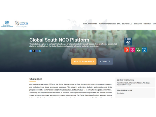 BMT-nin Cənub-Cənub Əməkdaşlığı üzrə Ofisi Qlobal Cənub QHT Platforması barədə məlumatları rəsmi saytında yerləşdirib