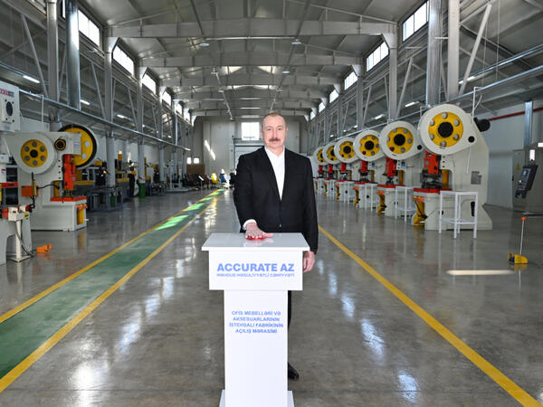 Prezident Xocalının Ballıca kəndində ofis mebelləri və mebel aksesuarlarının istehsalı müəssisəsinin açılışında iştirak edib