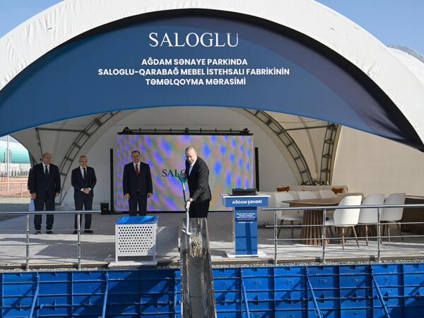 Prezident Ağdam Sənaye Parkında “Saloğlu Qarabağ” MMC-nin istehsal müəssisəsinin təməlini qoyub - FOTO