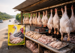 Yol kənarında "hinduşka" adı ilə şişirdilmiş toyuq satılır - FOTO