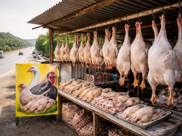 Yol kənarında "hinduşka" adı ilə şişirdilmiş toyuq satılır - FOTO
