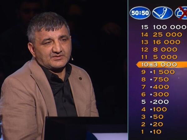 Rüfət Nasosnu “Milyonların şou”sunda oyunu ilə GÜNDƏM OLDU: <span class="color_red">5 sual qalıb</span>