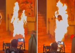 Dünya ulduzu klip çəkilişində alovlar içində qaldı