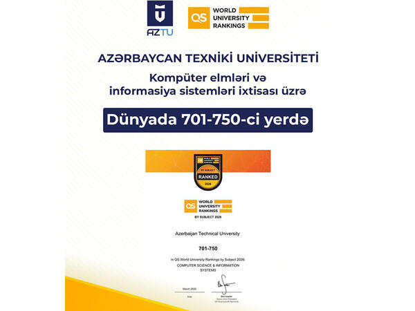 Azərbaycan Texniki Universiteti beynəlxalq reytinqlərdə mühüm uğura imza atdı