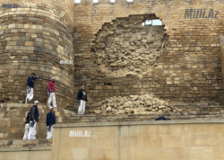 İçərişəhərdə qala divarı dağıldı: Yağışlara görə - <span class="color_red">VİDEO - FOTO</span>