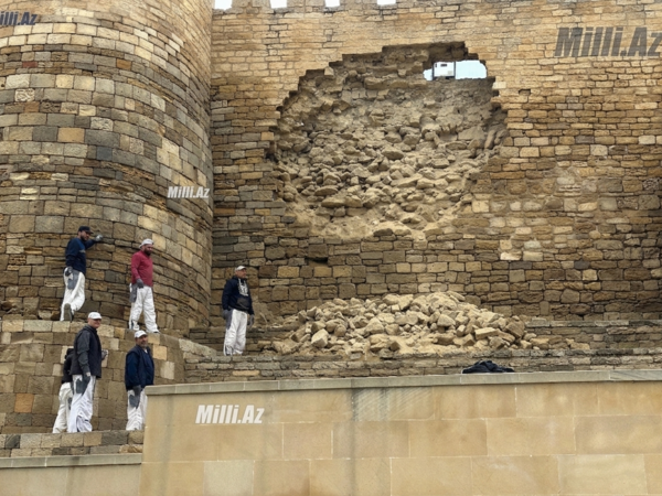 İçərişəhərdə qala divarı dağıldı: Yağışlara görə - <span class="color_red">VİDEO - FOTO</span>