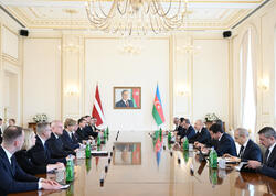 Prezident İlham Əliyevin Latviya Prezidenti Edqars Rinkeviçs ilə geniş tərkibdə görüşü keçirilib - <span class="color_red">FOTO</span>