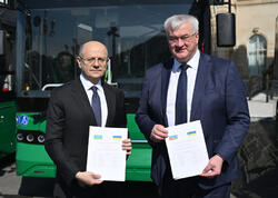 Azərbaycantərəfindən İrpen şəhərinə 5 elektrik avtobusu hədiyyə olunub