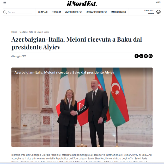 Dünya mediası Ciorcia Meloninin İlham Əliyevlə Bakıda apardığı danışıqları geniş işıqlandırıb -