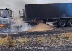 Oğuzda buğda yüklü avtomobil yanıb <span class="color_red">(Video)</span>