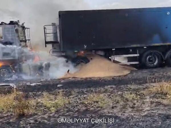 Oğuzda buğda yüklü avtomobil yanıb <span class="color_red">(Video)</span>