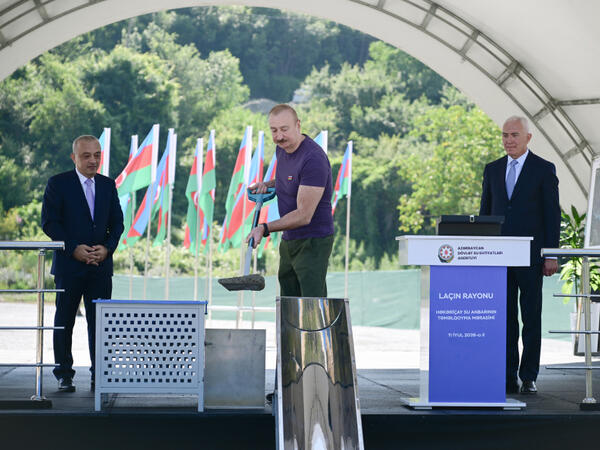 Prezident İlham Əliyev Laçında “Həkəriçay” su anbarının təməlini qoyub - (Foto)