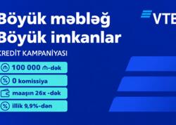 Böyük məbləğ. Böyük imkanlar. VTB (Azərbaycan) 0 komissiya ilə 100 000 AZN-dək  kredit kampaniyasına start verir
