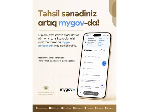Təhsil sənədləri artıq myGov-da
