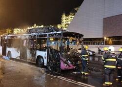 Bakının mərkəzində sərnişin avtobusu yanıb - <span class="color_red">(Video)</span>