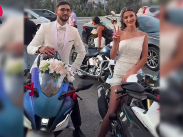 Bakıda gəlinlə bəy toylarına motosikletlə gəldi - <span class="color_red">(Video)</span>