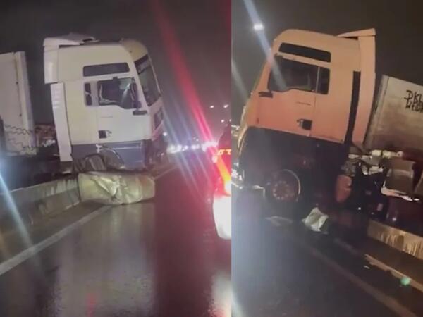 Yük avtomobili Bakı-Sumqayıt yolunda arakəsməyə çırpıldı - <span class="color_red">(Video)</span>