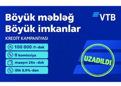 Böyük məbləğ. Böyük imkanlar. Bank VTB (Azərbaycan) 0% komissiya ilə 100 000 AZN-dək nağd kredit kampaniyasını uzadıb