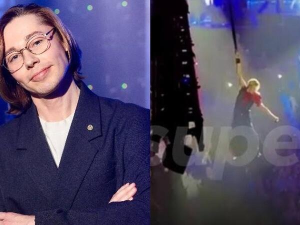 Müğənni Dmitri Bikbayevin konsertdə əli trosdan sürüşdü, yıxıldı - <span class="color_red">(Video)</span>