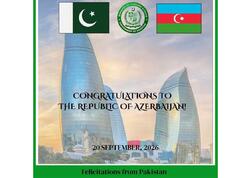 Pakistan XİN Azərbaycanı Dövlət Suverenliyi Günü münasibətilə təbrik edib