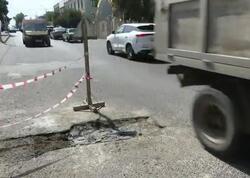 Bakıda ildə 3-4 dəfə təmir olunan yol yenə çökdü - <span class="color_red">(Video)</span>