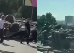 Bakı-Sumqayıt yolunda ağır qəza - Avtomobillər aşdı - <span class="color_red">(Video)</span>