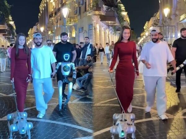 Hüseyn Həsənov robotla Bakının mərkəzində gəzdi - <span class="color_red">(Video)</span>