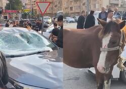 Bakıda minik avtomobili atla toqquşdu - <span class="color_red">(Video)</span>