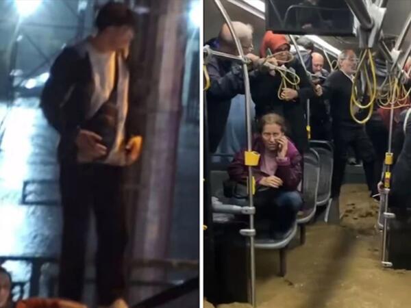 İstanbulda avtobusu su basdı - Sərnişin dama çıxdı - <span class="color_red">(Video)</span>
