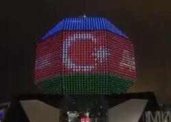 Belarus Milli Kitabxanasının binası Azərbaycan bayrağının rəngləri ilə işıqlandırılıb