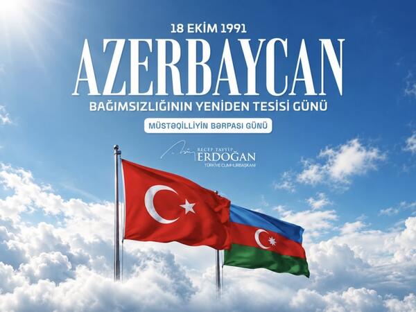 Ərdoğan Azərbaycanı Müstəqilliyin Bərpası Günü münasibətilə təbrik etdi