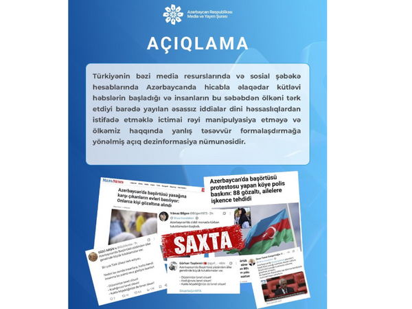 Media və Yayım Şurası Azərbaycan haqqında saxta məlumatların yayılmasını qətiyyətlə pisləyib