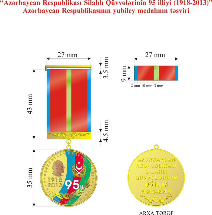 "Azərbaycan Respublikası Silahlı Qüvvələrinin 95 illiyi (1918-2013)" medalı təsis olundu - FOTO