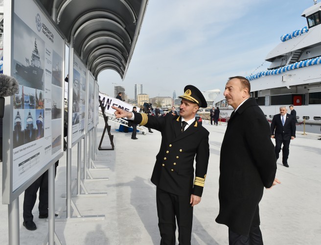 Prezident İlham Əliyev və xanımı Mehriban Əliyeva Müslüm Maqomayevin adını daşıyan gəminin istismara verilməsi mərasimində iştirak ediblər - YENİLƏNİB - FOTO